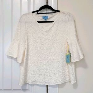 NWT CeCe Textured Bell-Sleeve Shirt Top